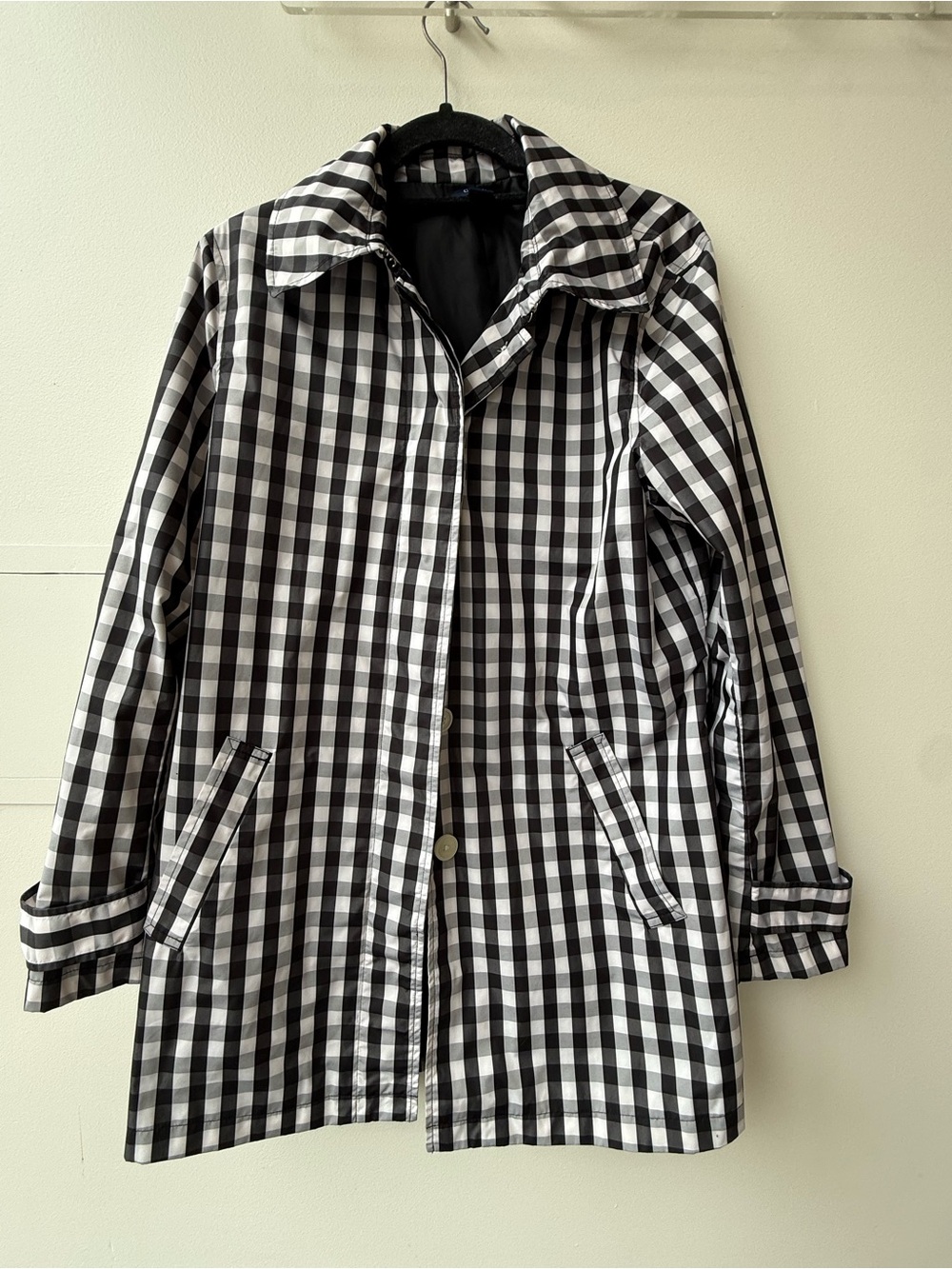 Black & White Gingham Button-Front Chore Coat, Rain Jacket